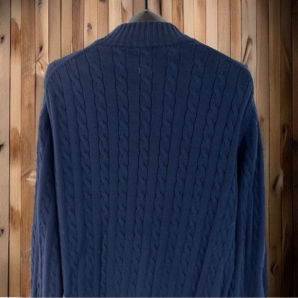 Blue Izod Cotton 1/4 Zip Cable Knit Sweater - Size L - Picture 12 of 15